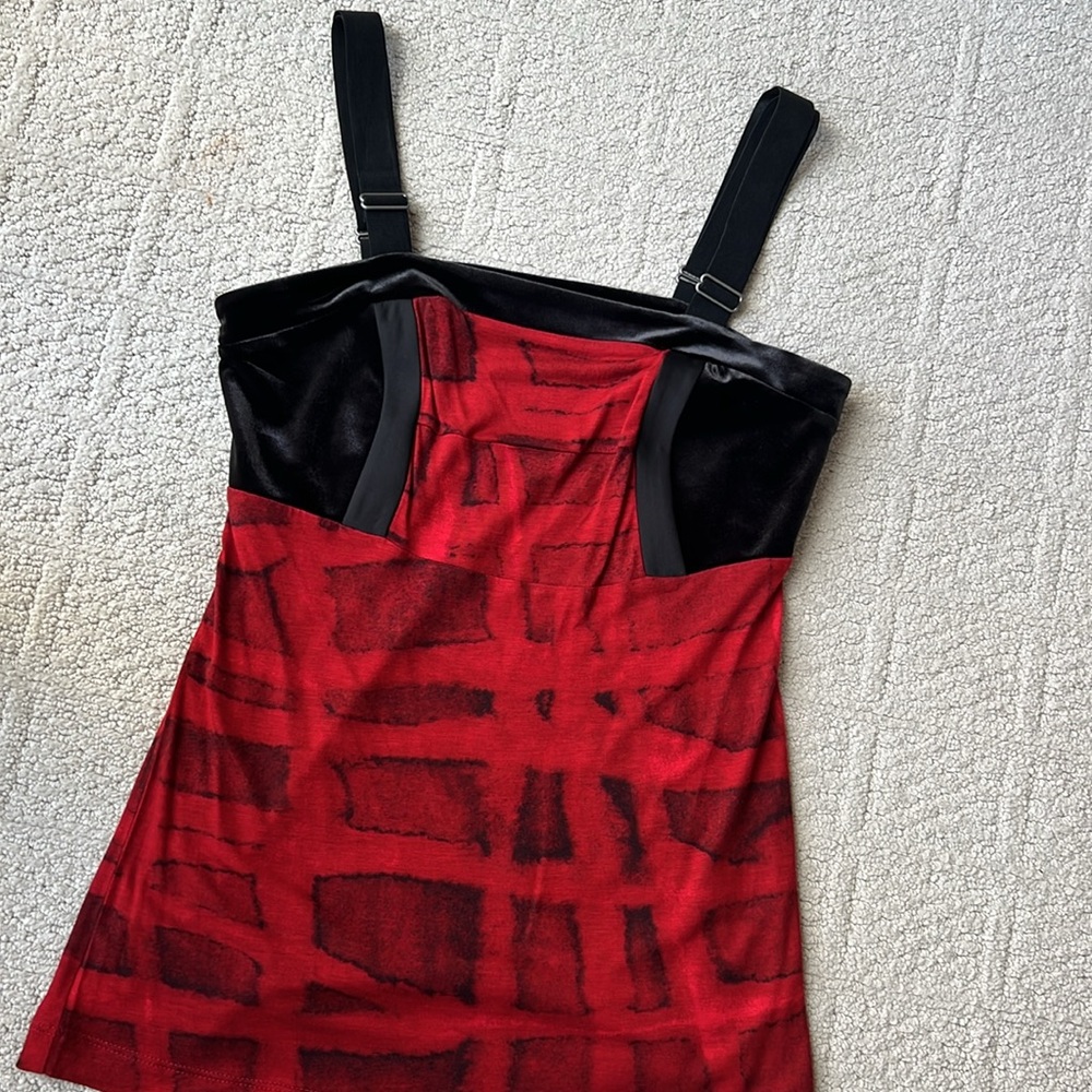 Simply, Vera Vera Wang NWOT red/black velvet trim, dressy tank top SZ S - Picture 5 of 11